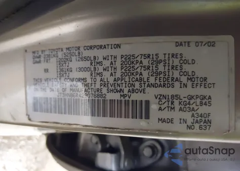 2002 Toyota 4Runner Sr5 V6 z USA, uszkodzony, nr VIN JT3HN86R429076882